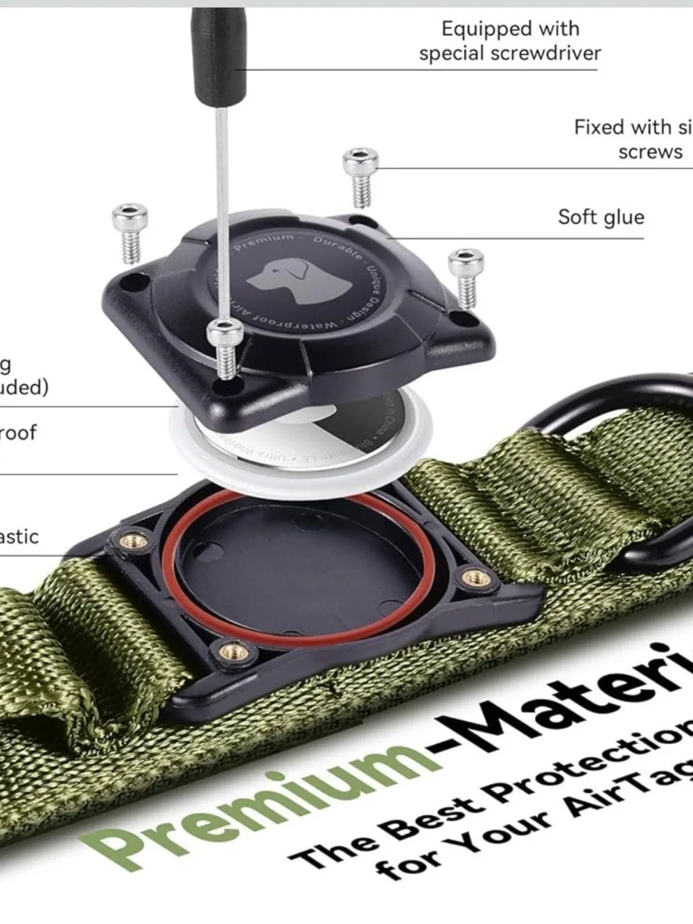 Waterproof, Military Tactical AirTag Dog Collar